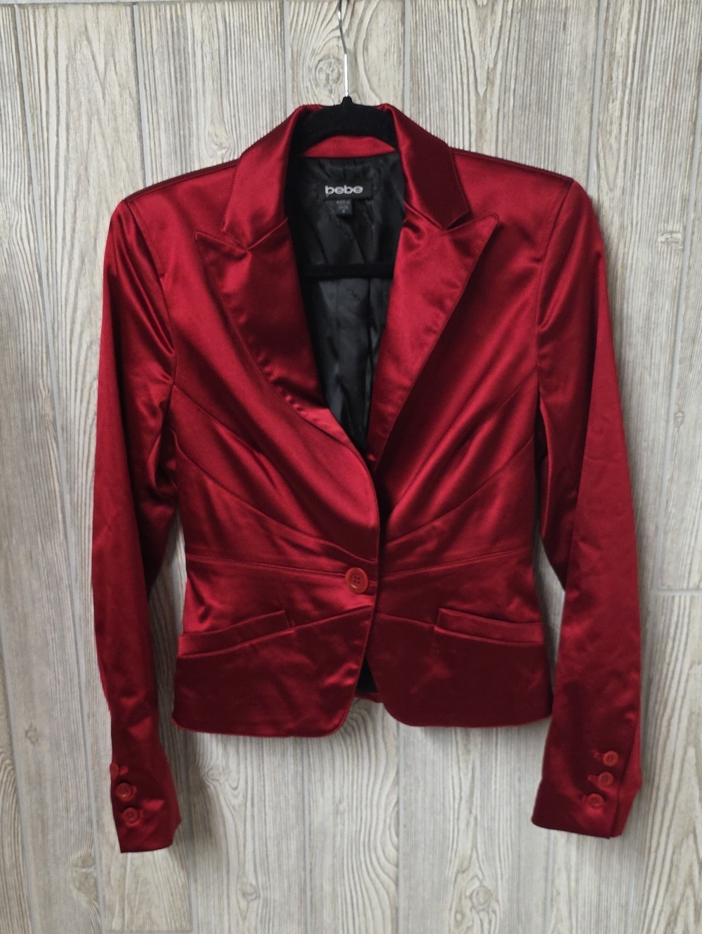 Bebe Vibrant Red Satin Blazer Form-Fitting Y2K Silhouette Vintage Womens Size 4